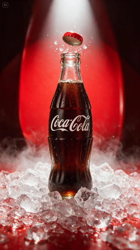 Vertical story with the bottle in ice and red light · AI-made spec piece · not commissioned by the brand